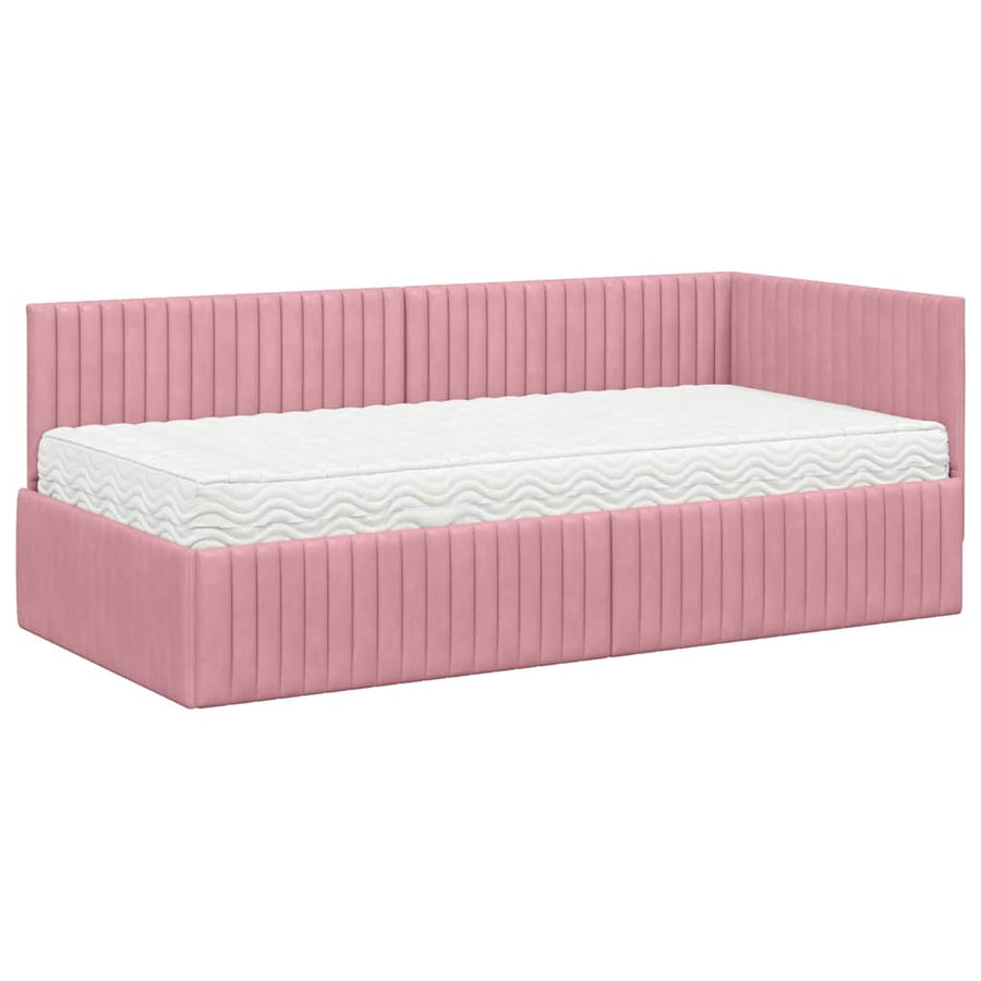 Hoekbedframe met Matras met hoofdeinde 2 pcs Grijs Fluweel