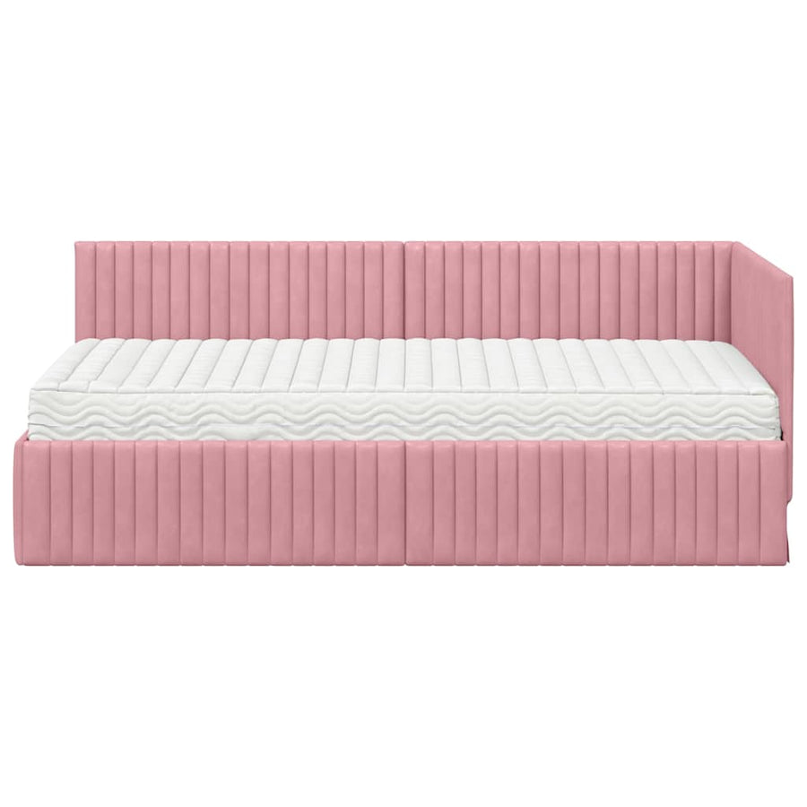 Hoekbedframe met Matras met hoofdeinde 2 pcs Grijs Fluweel