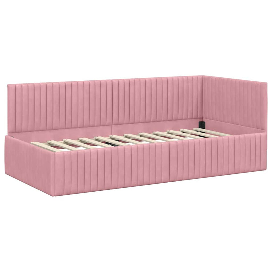 Hoekbedframe met Matras met hoofdeinde 2 pcs Grijs Fluweel