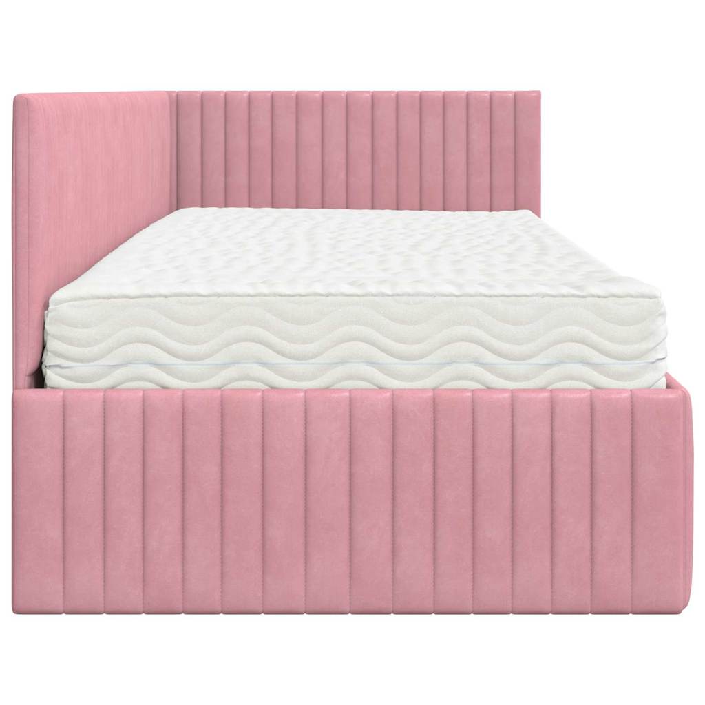 Hoekbedframe met Matras met hoofdeinde 2 pcs Grijs Fluweel