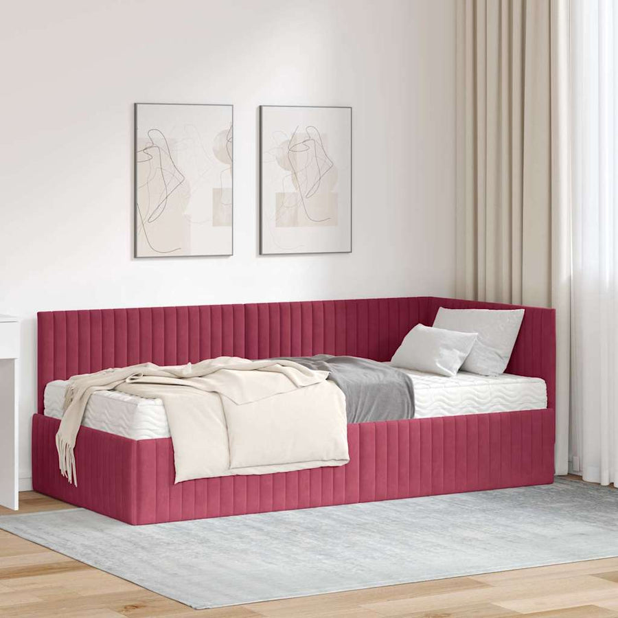 Hoekbedframe met Matras met hoofdeinde 2 pcs Groen Fluweel