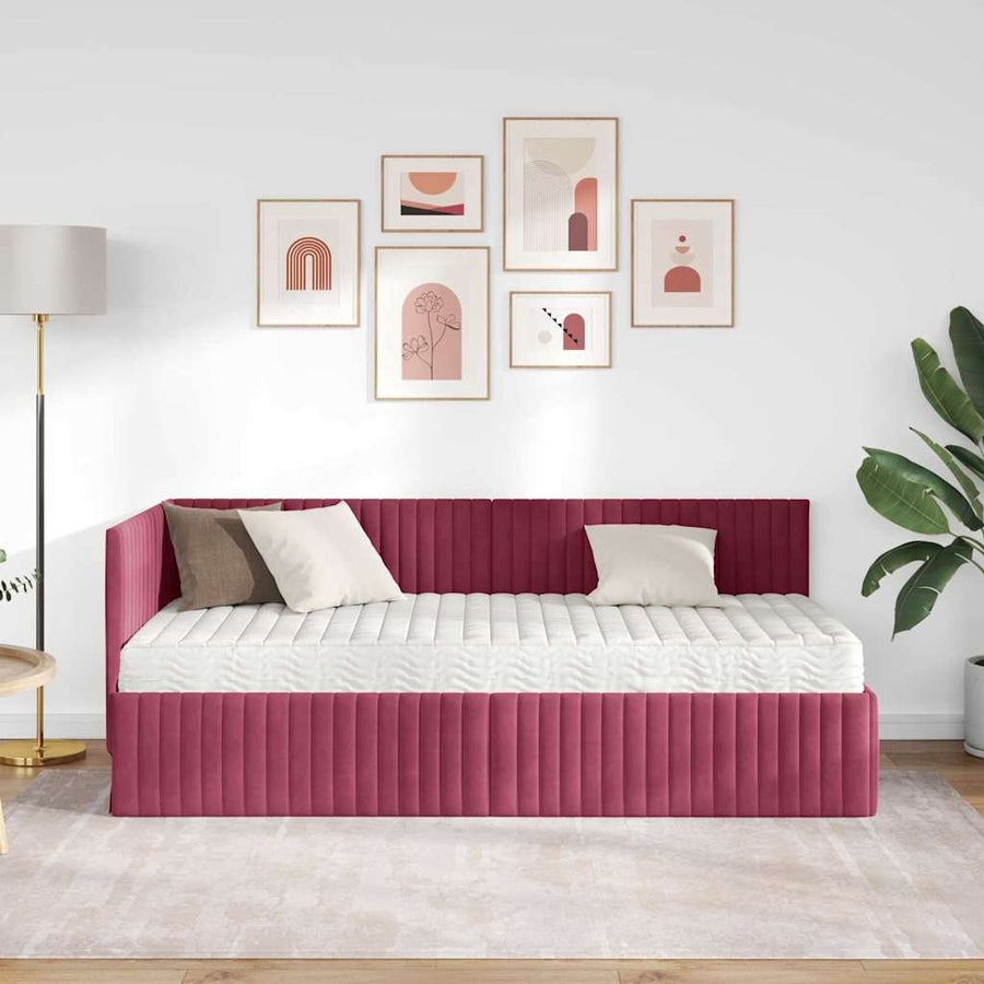Hoekbedframe met Matras met hoofdeinde 2 pcs Groen Fluweel