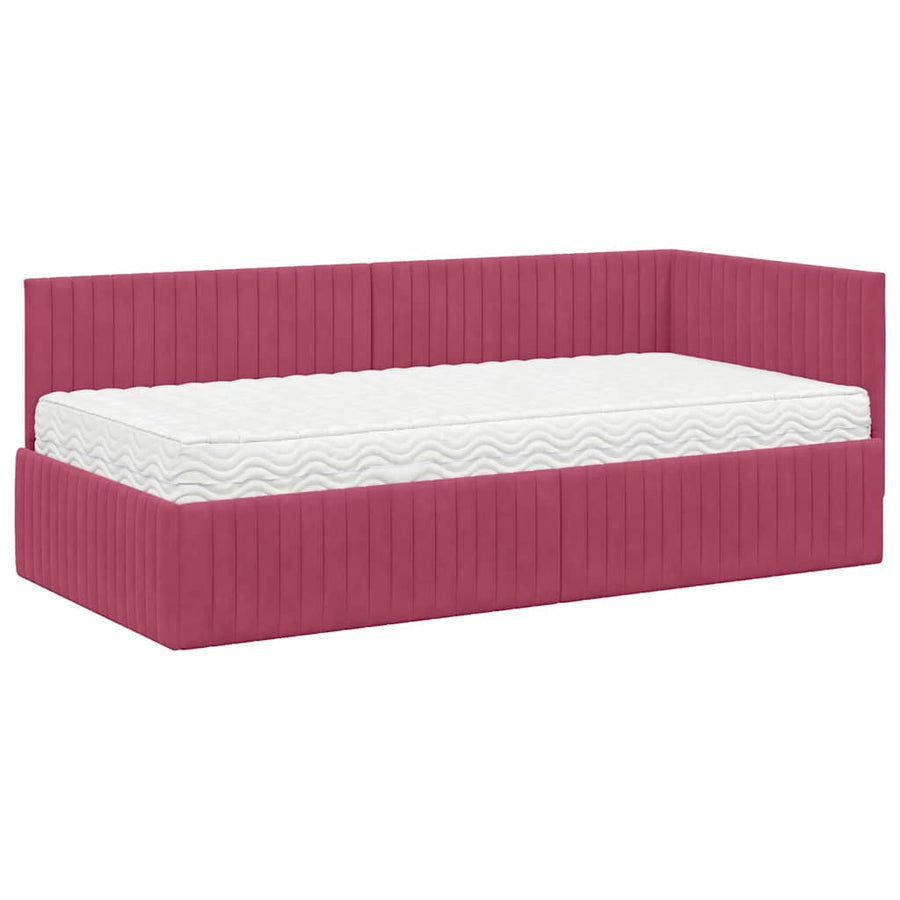 Hoekbedframe met Matras met hoofdeinde 2 pcs Groen Fluweel