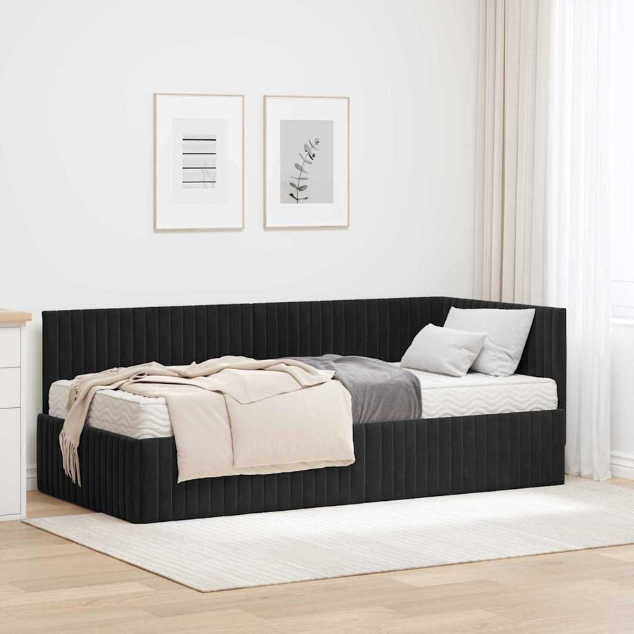 Hoekbedframe met Matras met hoofdeinde 2 pcs Zwart Fluweel