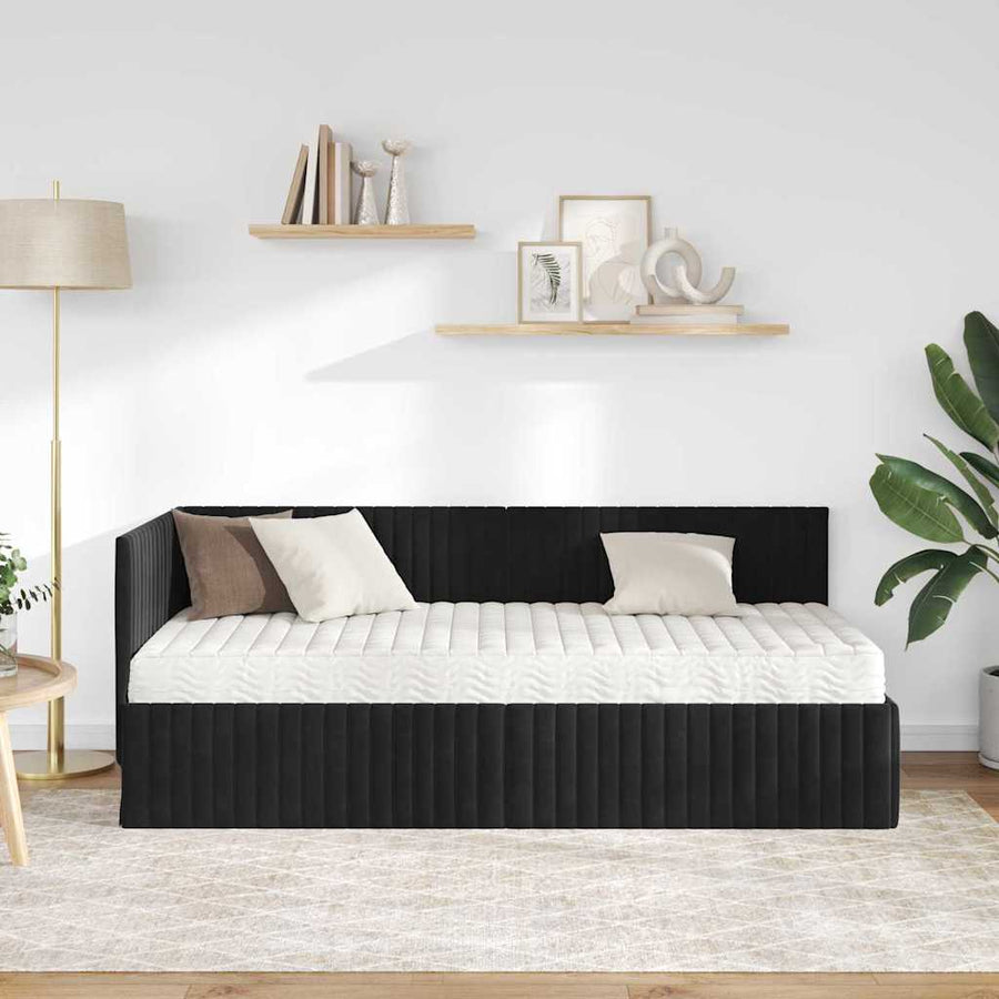 Hoekbedframe met Matras met hoofdeinde 2 pcs Zwart Fluweel