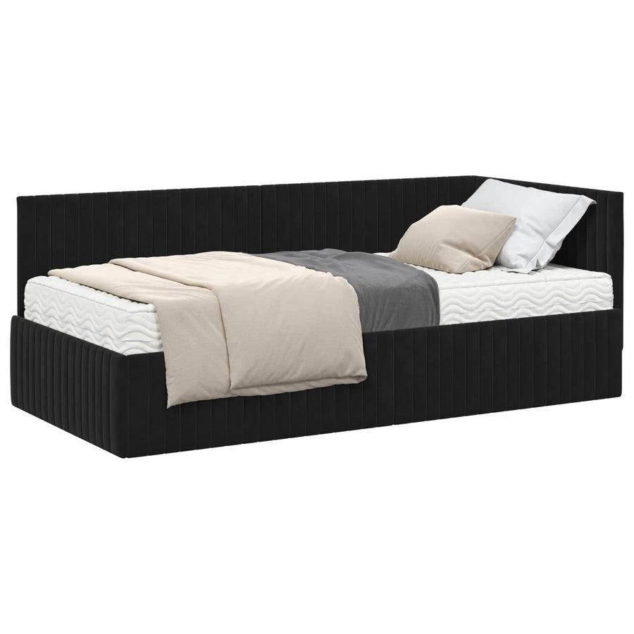 Hoekbedframe met Matras met hoofdeinde 2 pcs Zwart Fluweel