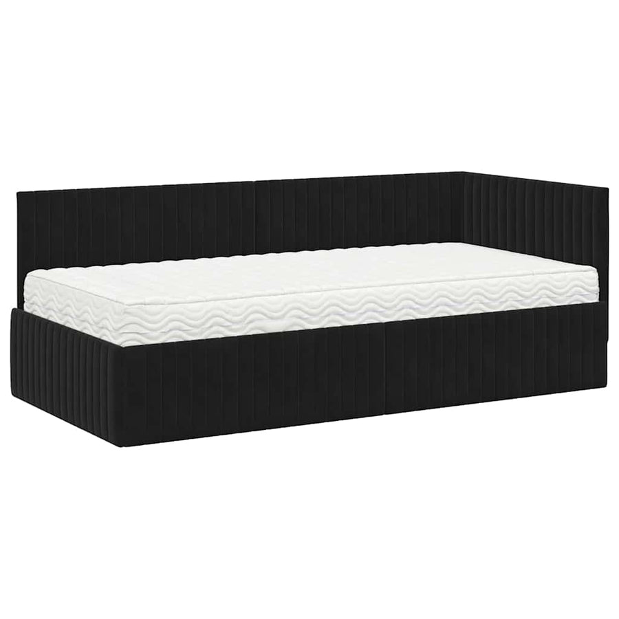 Hoekbedframe met Matras met hoofdeinde 2 pcs Zwart Fluweel