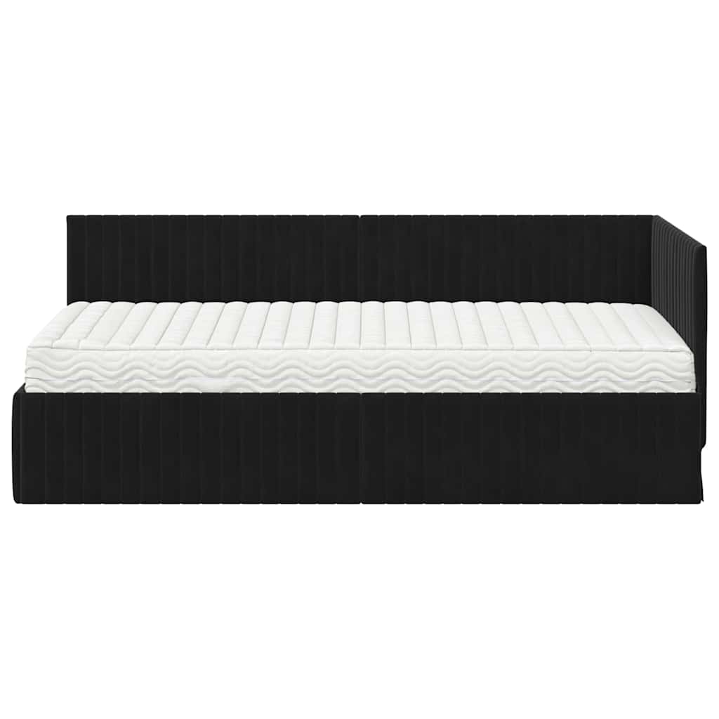 Hoekbedframe met Matras met hoofdeinde 2 pcs Zwart Fluweel