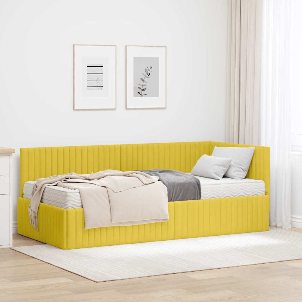 Hoekbedframe met Matras met hoofdeinde 2 pcs Geel Fluweel