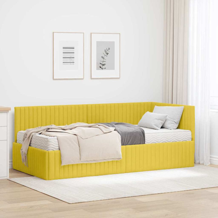Hoekbedframe met Matras met hoofdeinde 2 pcs Geel Fluweel