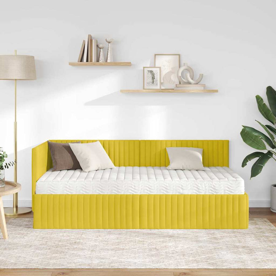 Hoekbedframe met Matras met hoofdeinde 2 pcs Geel Fluweel