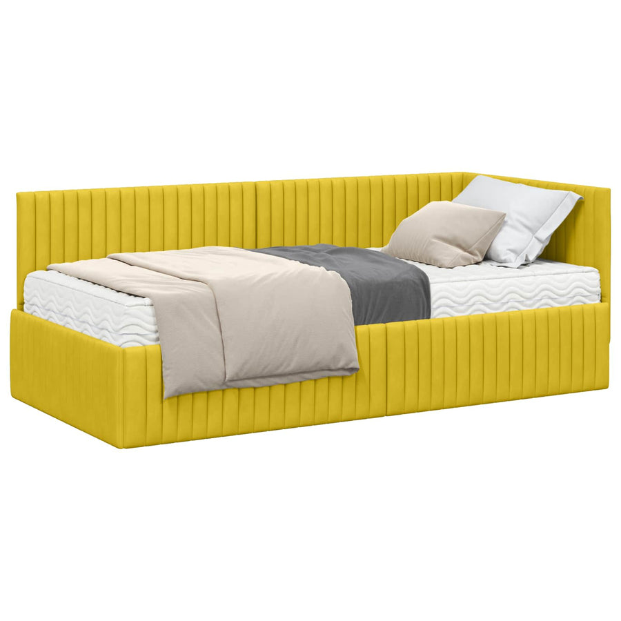 Hoekbedframe met Matras met hoofdeinde 2 pcs Geel Fluweel
