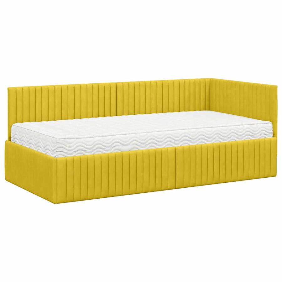 Hoekbedframe met Matras met hoofdeinde 2 pcs Geel Fluweel