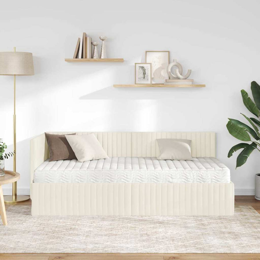 Hoekbedframe met Matras 2 pcs Crème Fluweel