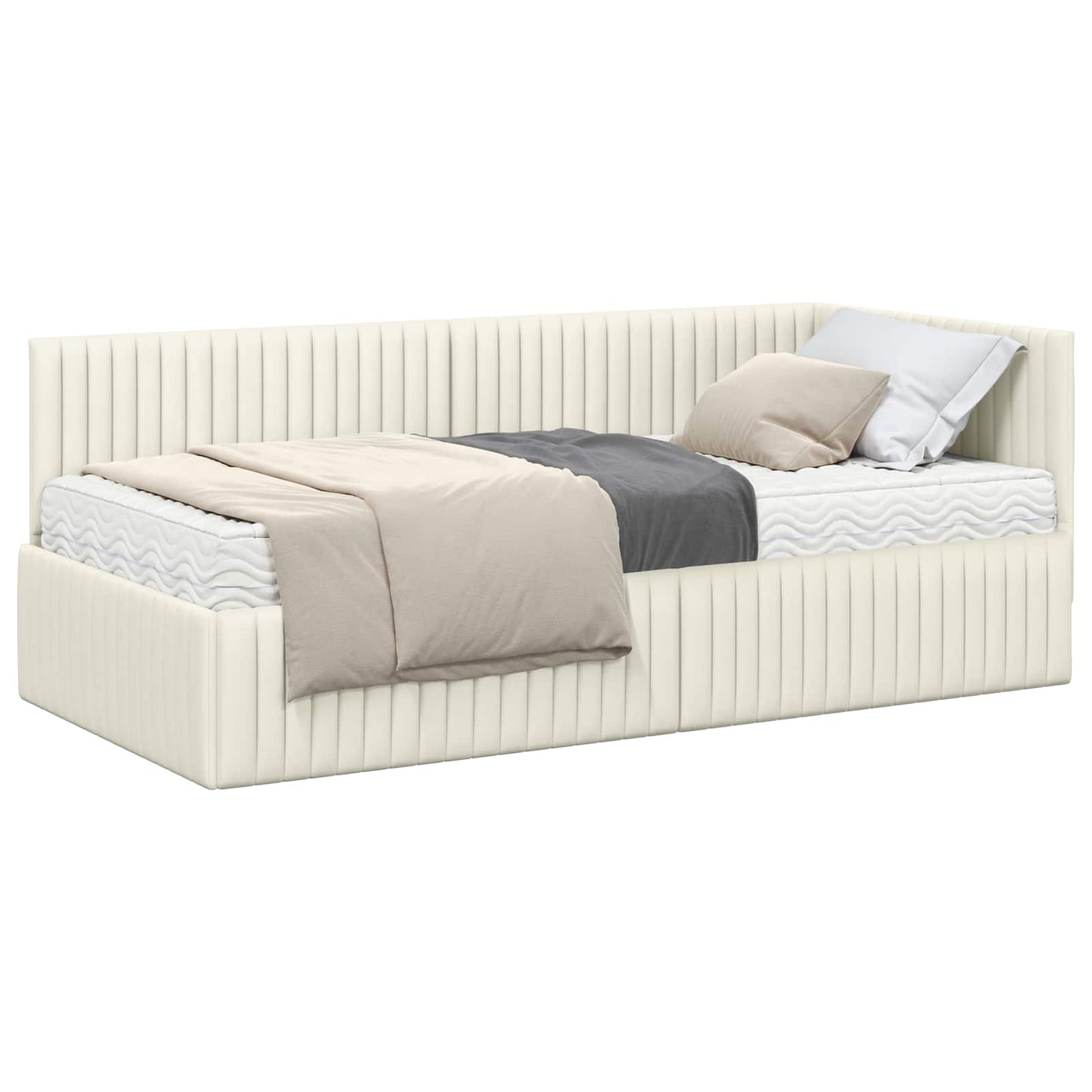 Hoekbedframe met Matras 2 pcs Crème Fluweel