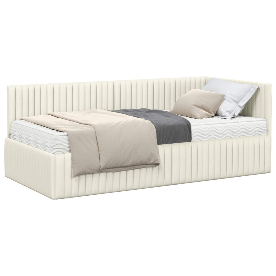 Hoekbedframe met Matras 2 pcs Crème Fluweel