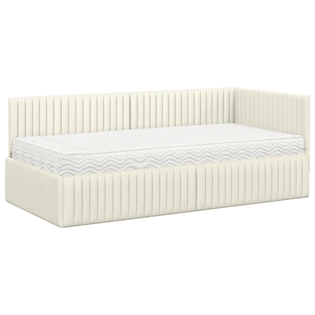Hoekbedframe met Matras 2 pcs Crème Fluweel