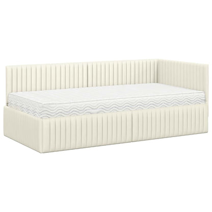 Hoekbedframe met Matras 2 pcs Crème Fluweel