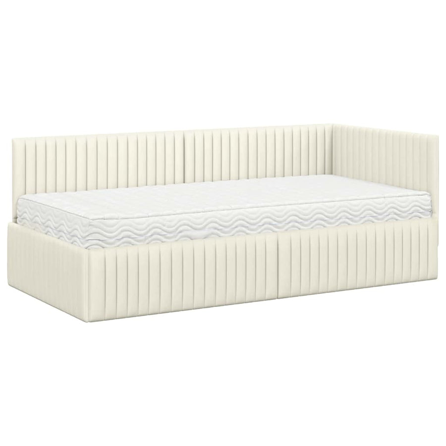 Hoekbedframe met Matras 2 pcs Crème Fluweel