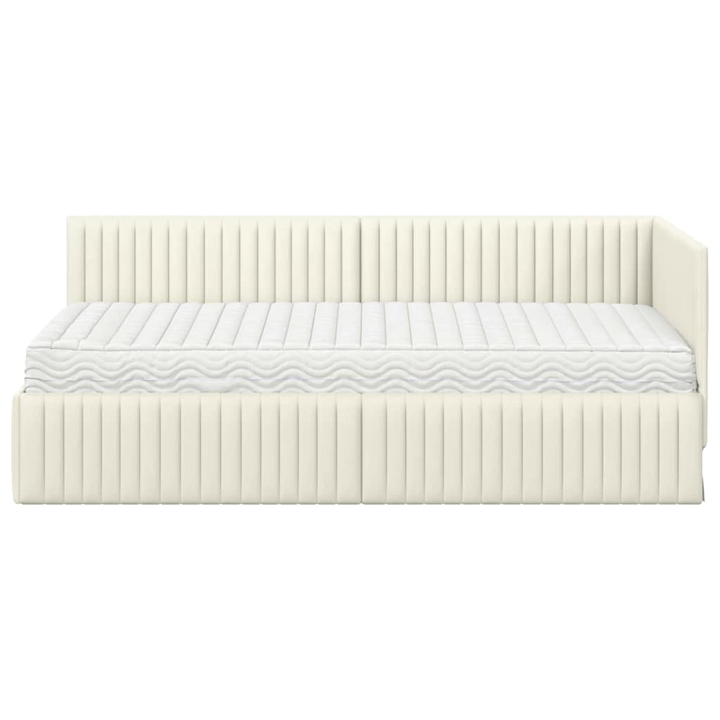 Hoekbedframe met Matras 2 pcs Crème Fluweel