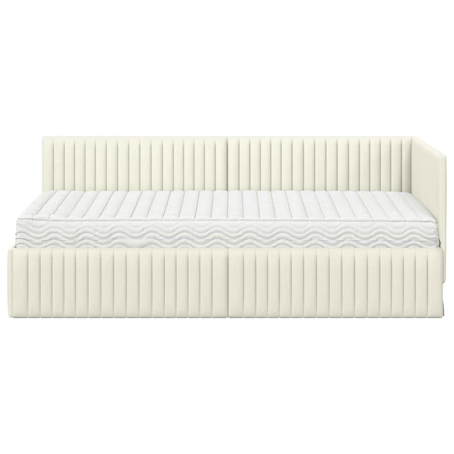 Hoekbedframe met Matras 2 pcs Crème Fluweel