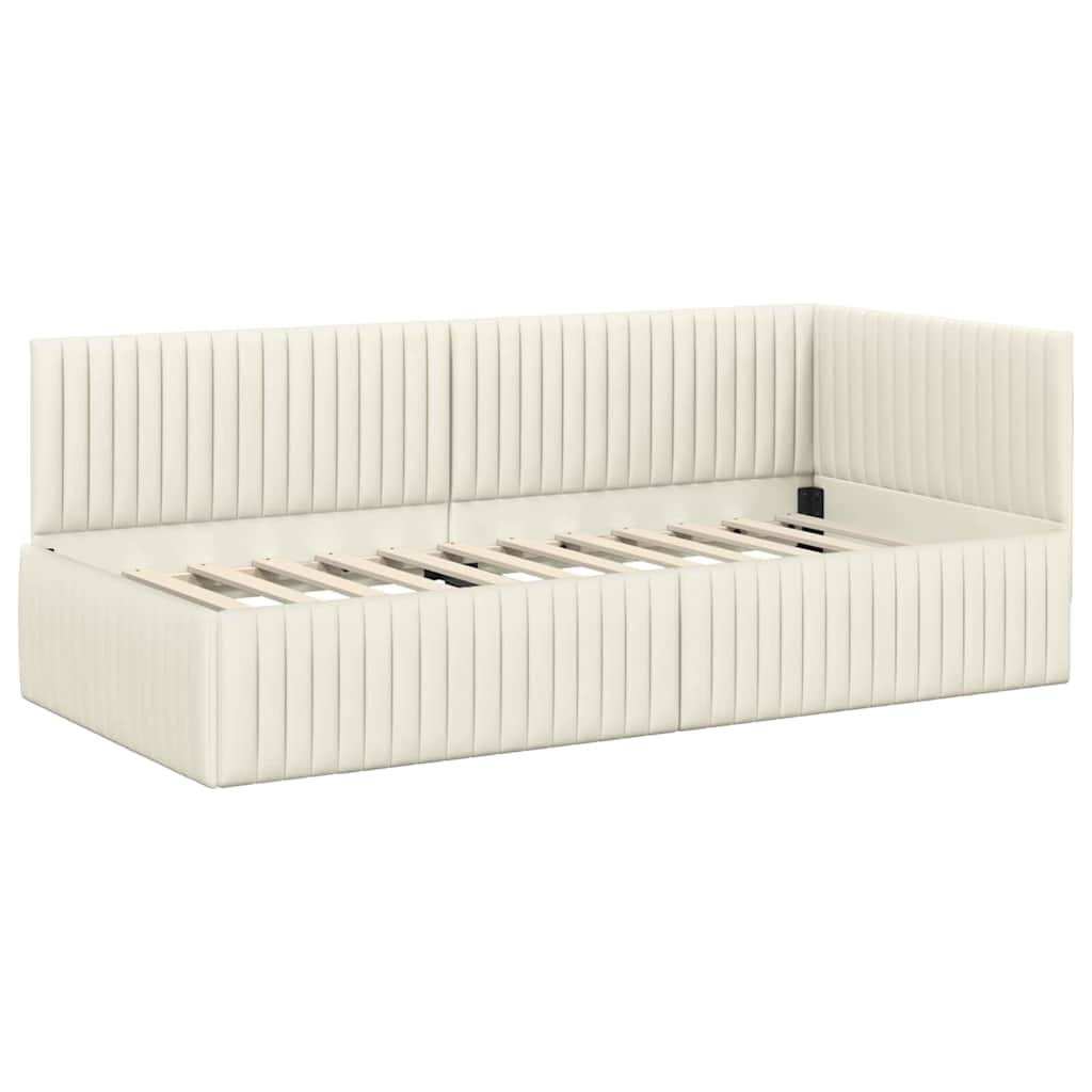 Hoekbedframe met Matras 2 pcs Crème Fluweel