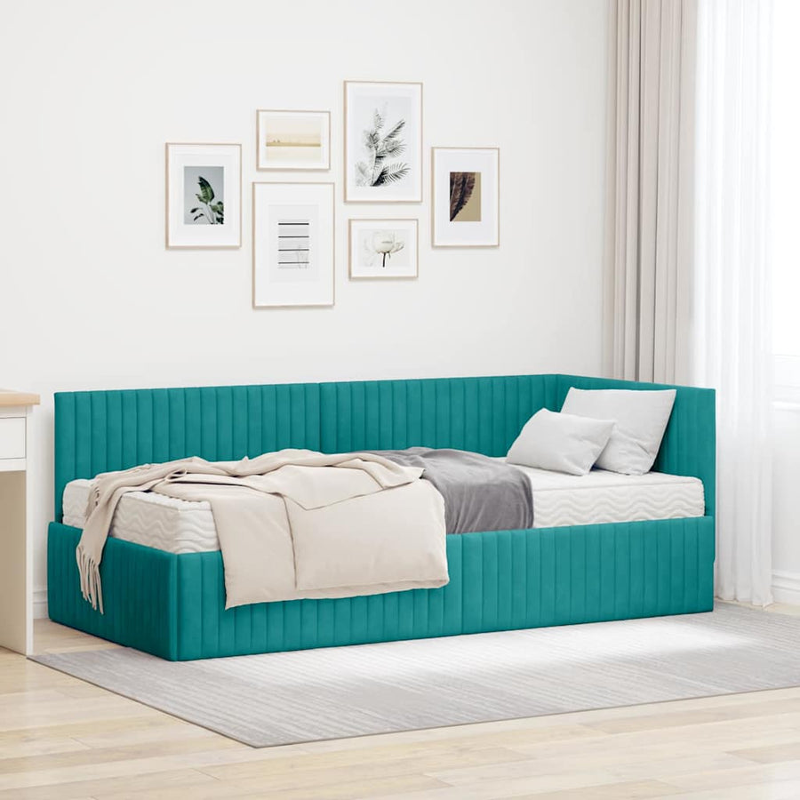 Hoekbedframe met Matras met hoofdeinde 2 pcs Turquoise Fluweel