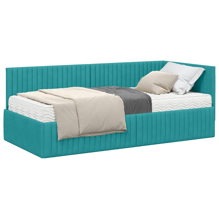 Hoekbedframe met Matras met hoofdeinde 2 pcs Turquoise Fluweel