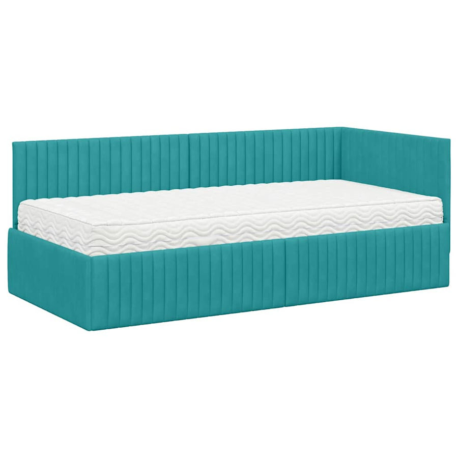 Hoekbedframe met Matras met hoofdeinde 2 pcs Turquoise Fluweel