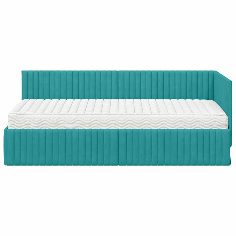 Hoekbedframe met Matras met hoofdeinde 2 pcs Turquoise Fluweel