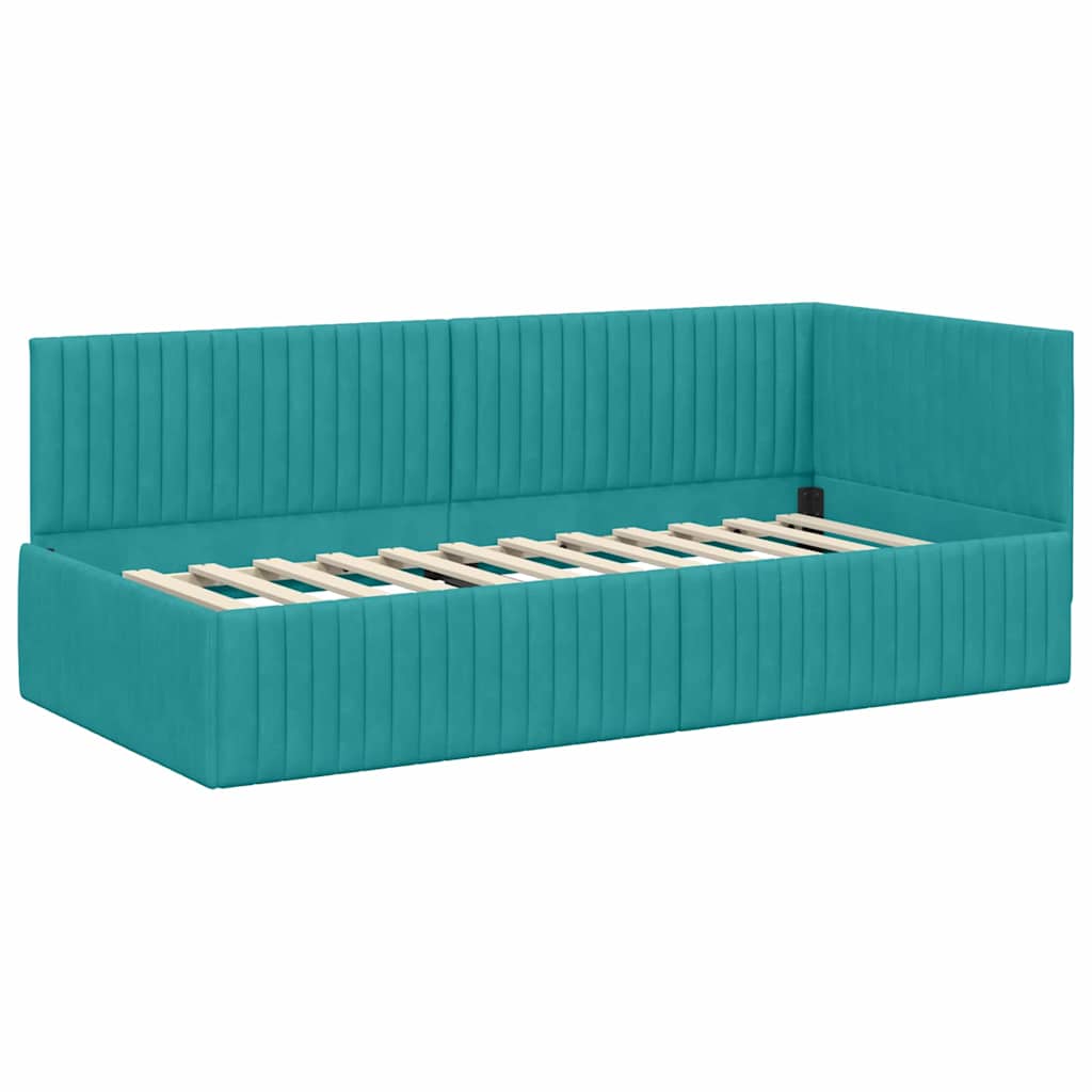 Hoekbedframe met Matras met hoofdeinde 2 pcs Turquoise Fluweel
