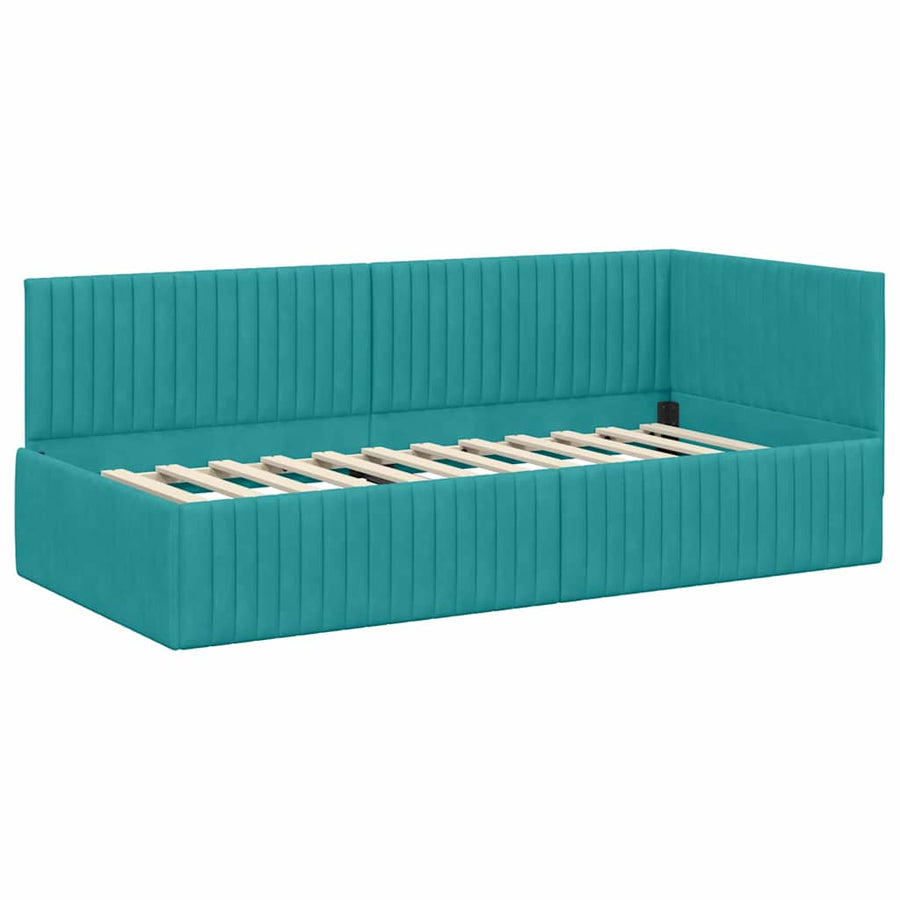 Hoekbedframe met Matras met hoofdeinde 2 pcs Turquoise Fluweel