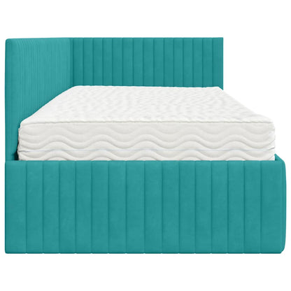 Hoekbedframe met Matras met hoofdeinde 2 pcs Turquoise Fluweel