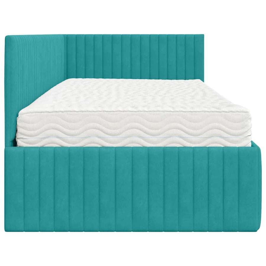 Hoekbedframe met Matras met hoofdeinde 2 pcs Turquoise Fluweel