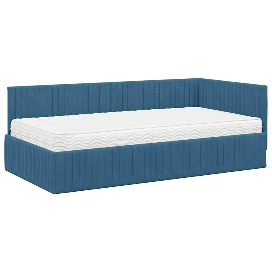 Hoekbedframe met Matras met hoofdeinde 2 pcs Blauw Fluweel