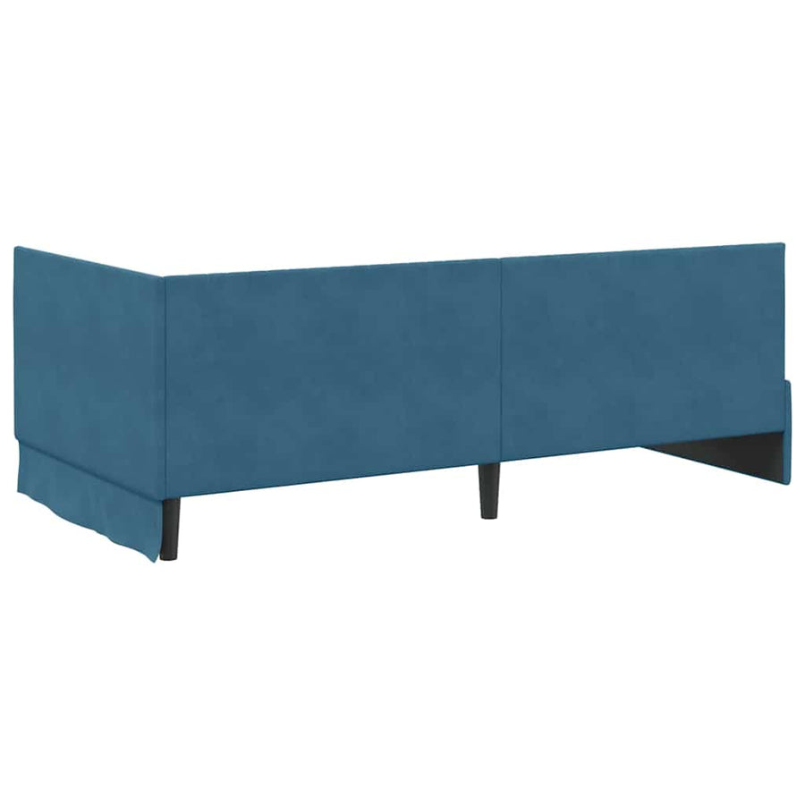 Hoekbedframe met Matras met hoofdeinde 2 pcs Blauw Fluweel