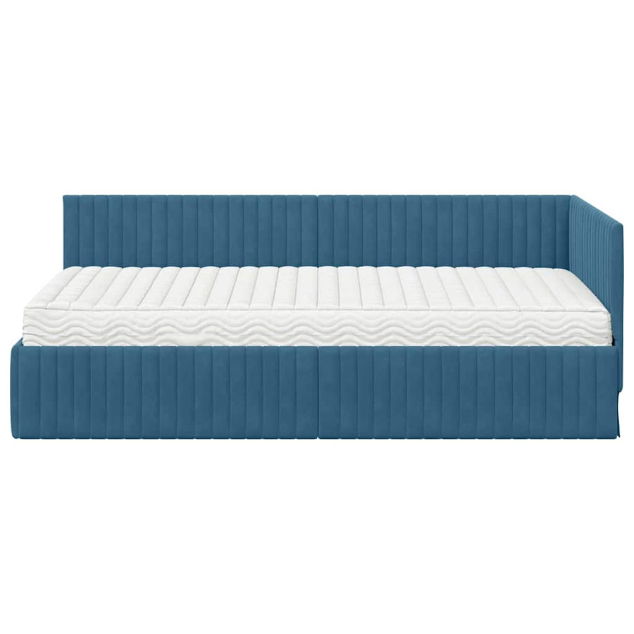 Hoekbedframe met Matras met hoofdeinde 2 pcs Blauw Fluweel