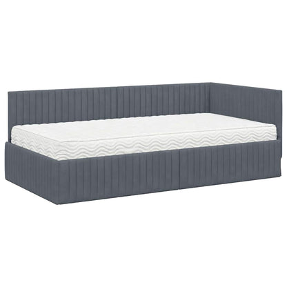 Hoekbedframe met Matras met hoofdeinde 2 pcs Grijs Fluweel