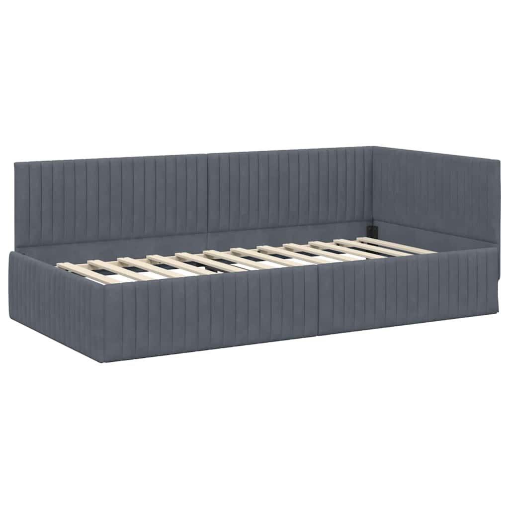 Hoekbedframe met Matras met hoofdeinde 2 pcs Grijs Fluweel