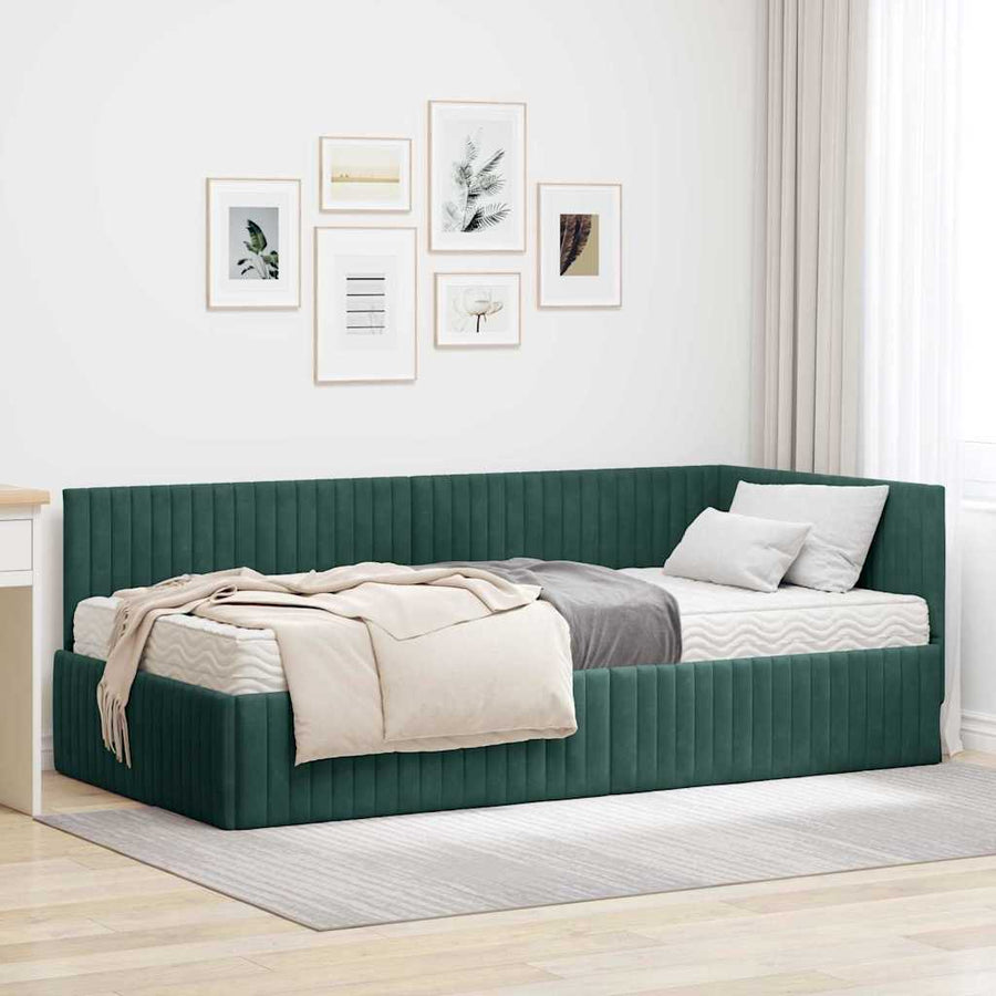 Hoekbedframe met Matras met hoofdeinde 2 pcs Groen Fluweel