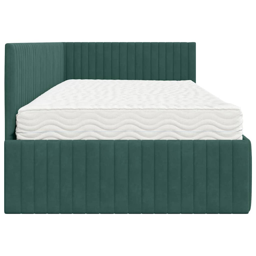 Hoekbedframe met Matras met hoofdeinde 2 pcs Groen Fluweel