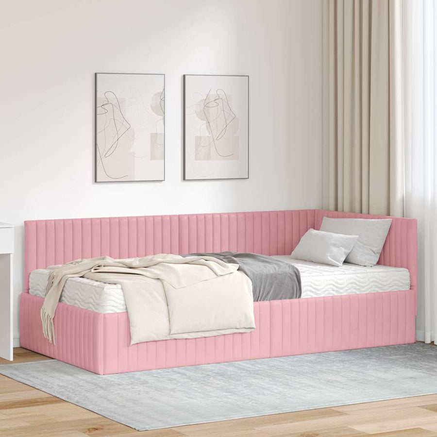 Hoekbedframe met Matras met hoofdeinde 2 pcs Grijs Fluweel