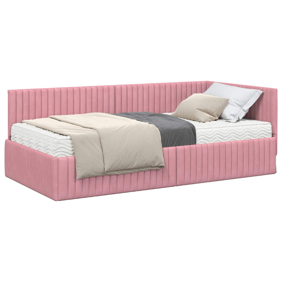 Hoekbedframe met Matras met hoofdeinde 2 pcs Grijs Fluweel