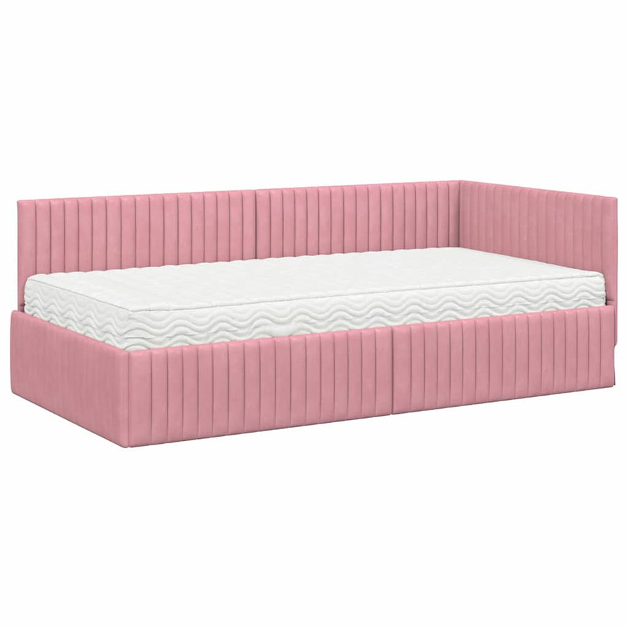 Hoekbedframe met Matras met hoofdeinde 2 pcs Grijs Fluweel