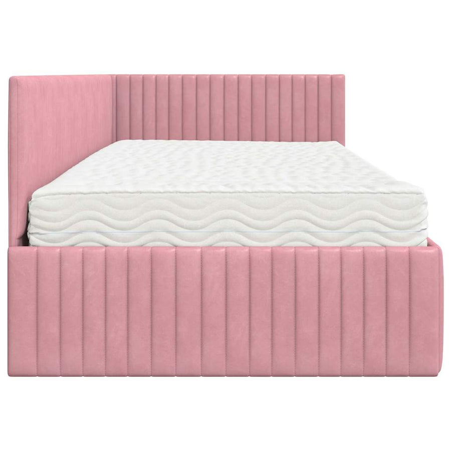 Hoekbedframe met Matras met hoofdeinde 2 pcs Grijs Fluweel