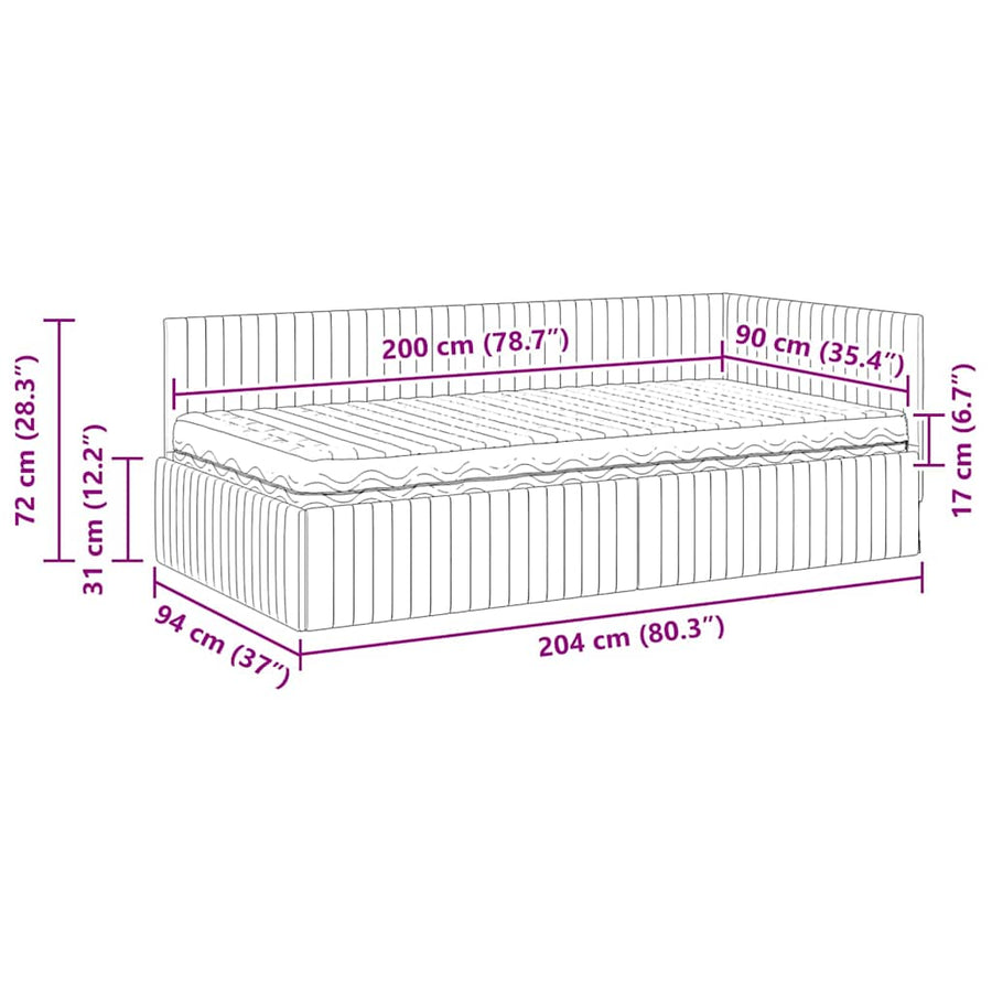 Hoekbedframe met Matras met hoofdeinde 2 pcs Grijs Fluweel