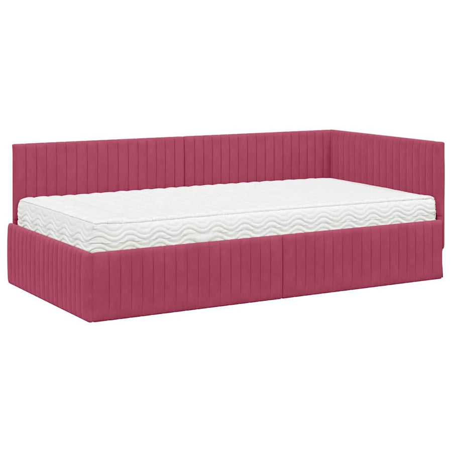 Hoekbedframe met Matras met hoofdeinde 2 pcs Groen Fluweel