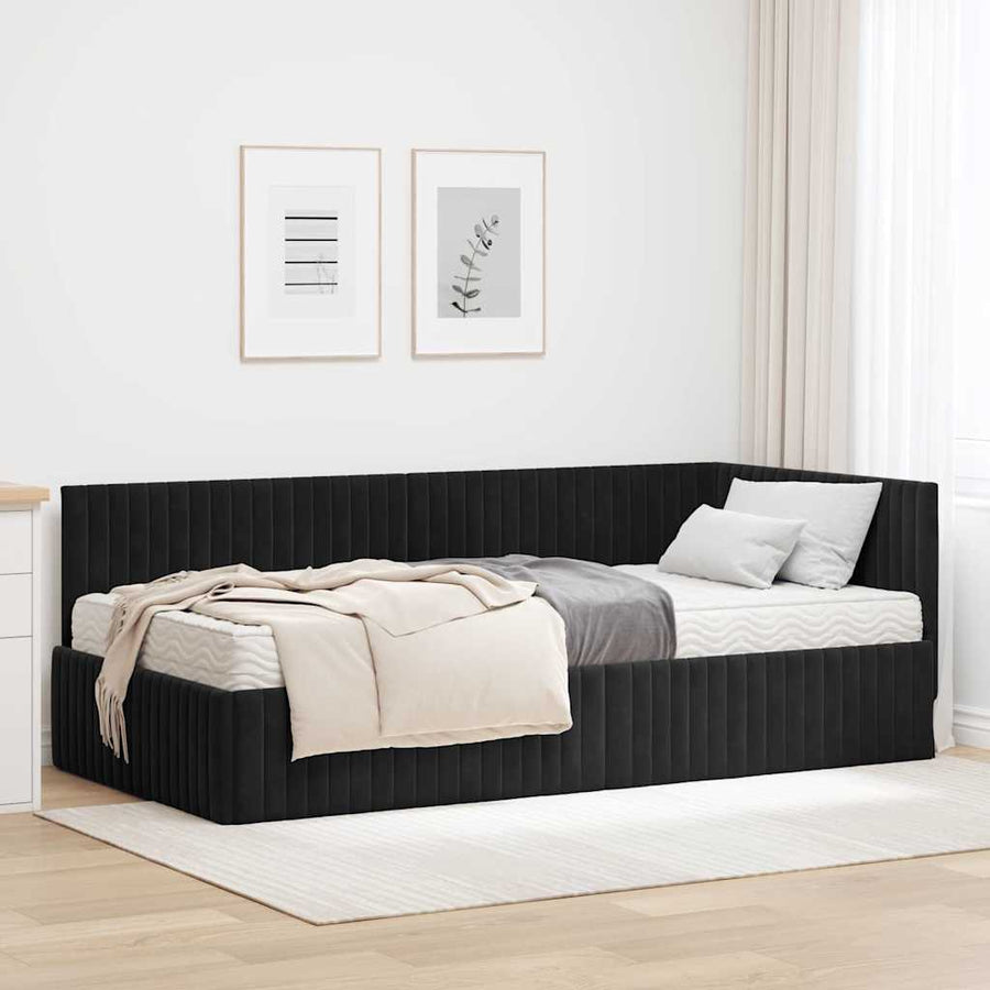 Hoekbedframe met Matras met hoofdeinde 2 pcs Zwart Fluweel