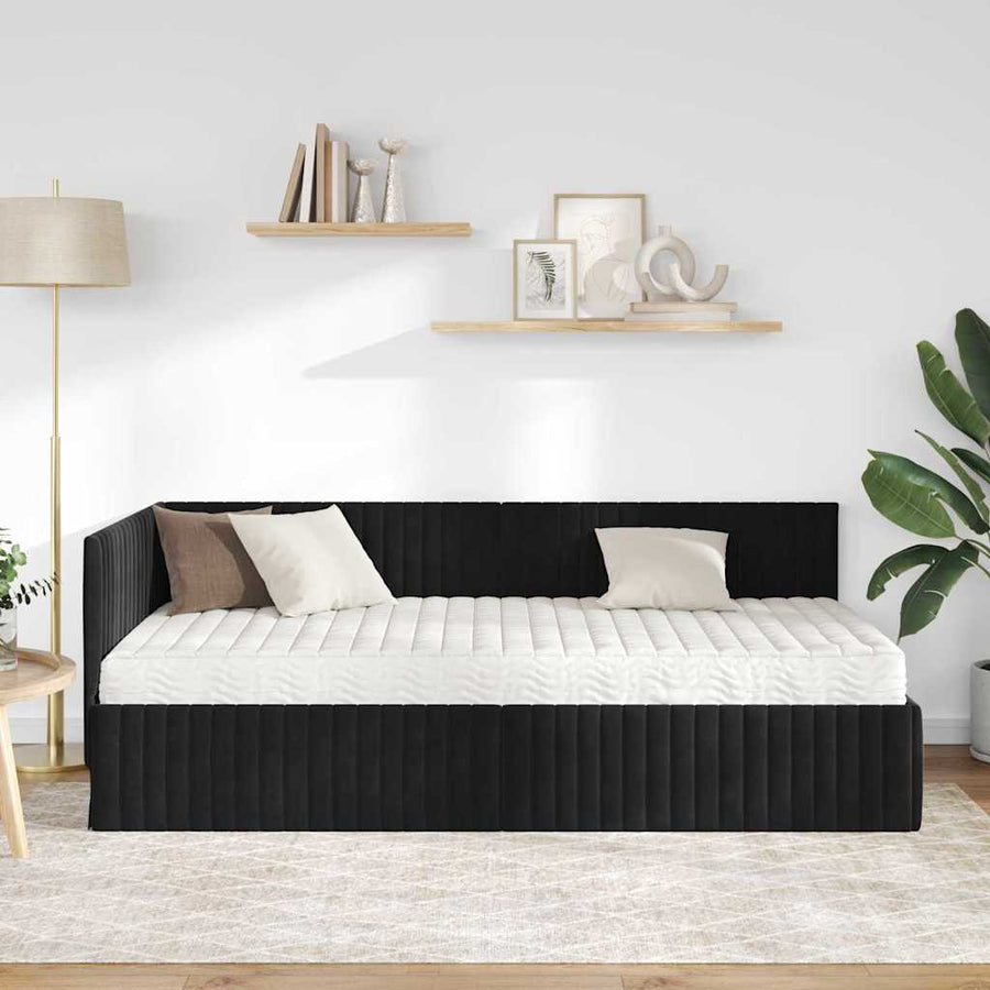 Hoekbedframe met Matras met hoofdeinde 2 pcs Zwart Fluweel