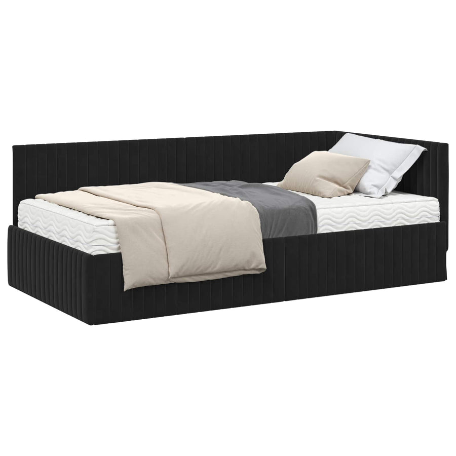 Hoekbedframe met Matras met hoofdeinde 2 pcs Zwart Fluweel